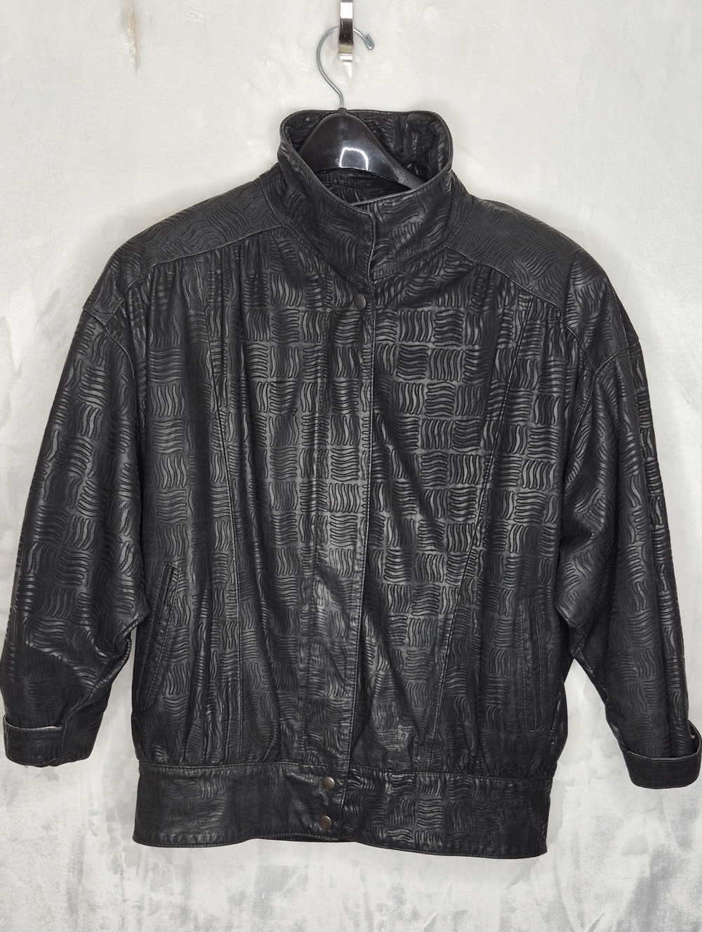 Vintage Gino di Giorgio Black Embossed Textured Leather Bomber Jacket M